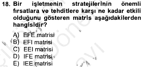 Stratejik Yönetim 2 2012-2013 Dönem Sonu Sınavı - 18. soru
