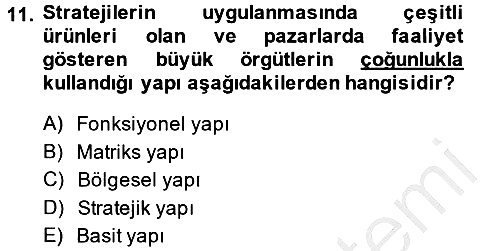 Stratejik Yönetim 2 2013-2014 Dönem Sonu Sınavı - 11. soru
