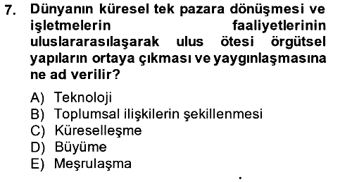 Stratejik Yönetim 2 2014-2015 Dönem Sonu Sınavı - 7. soru