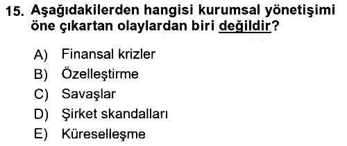 Stratejik Yönetim 2 2018-2019 Dönem Sonu Sınavı - 15. soru