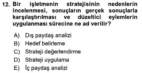 Stratejik Yönetim 2 2023-2024 Dönem Sonu Sınavı - 12. soru