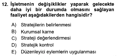 Stratejik Yönetim 2 2024-2025 Dönem Sonu Sınavı - 12. soru