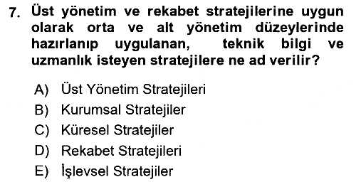 Stratejik Yönetim 2 2015-2016 Tek Ders Sınavı - 7. soru