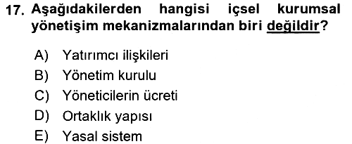 Stratejik Yönetim 2 2015-2016 Tek Ders Sınavı - 17. soru