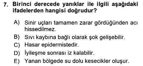 Temel İlkyardım Bilgisi 2016-2017 Dönem Sonu Sınavı - 7. soru