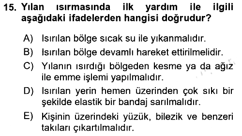 Temel İlkyardım Bilgisi 2020-2021 Yaz Okulu Sınavı - 15. soru