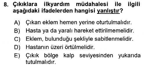 Temel İlkyardım Bilgisi 2021-2022 Yaz Okulu Sınavı - 8. soru