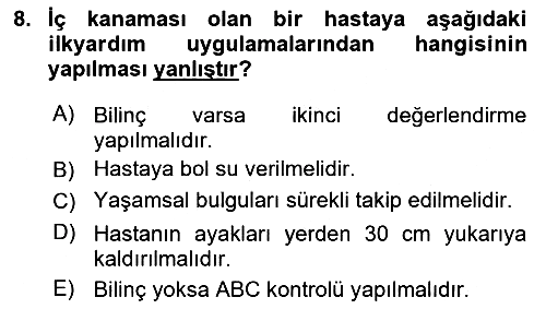 Temel İlkyardım Bilgisi 2023-2024 Yaz Okulu Sınavı - 8. soru