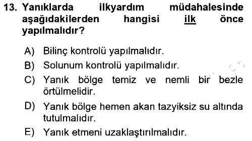 Temel İlkyardım Bilgisi 2023-2024 Yaz Okulu Sınavı - 13. soru