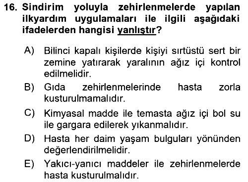 Temel İlkyardım Bilgisi 2025-2026 Yaz Okulu Sınavı - 16. soru