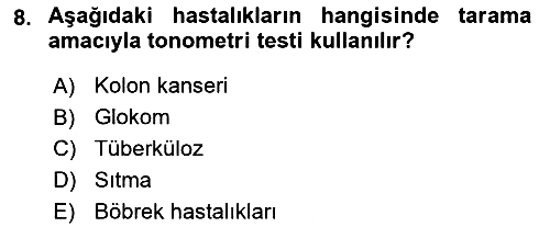 Temel Sağlık Hizmetleri 2024-2025 Yaz Okulu Sınavı - 8. soru