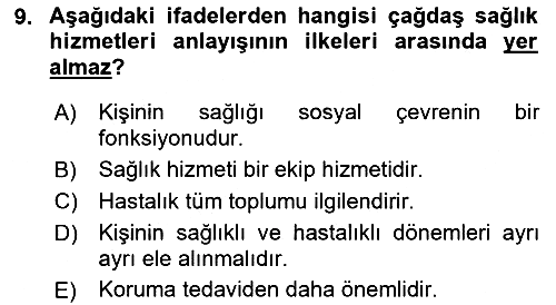 Temel Sağlık ve Hastalık Bilgisi 2017-2018 Ara Sınav - 9. soru
