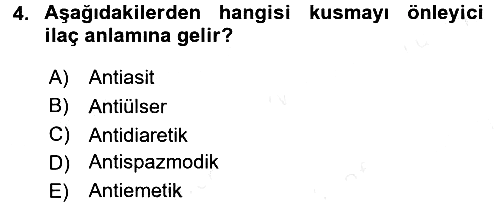 Tıp Terimleri 2016-2017 Dönem Sonu Sınavı - 4. soru