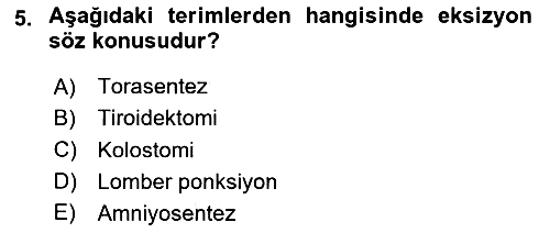 Tıp Terimleri 2024-2025 Dönem Sonu Sınavı - 5. soru