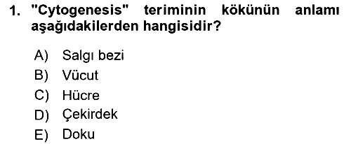 Tıp Terimleri 2025-2026 Dönem Sonu Sınavı - 1. soru
