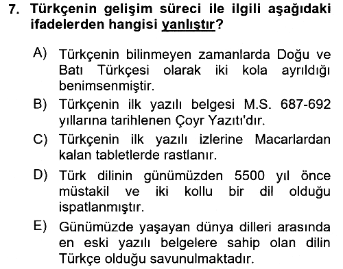 Türk Dili - 1 2016-2017 Ara Sınav - 7. soru