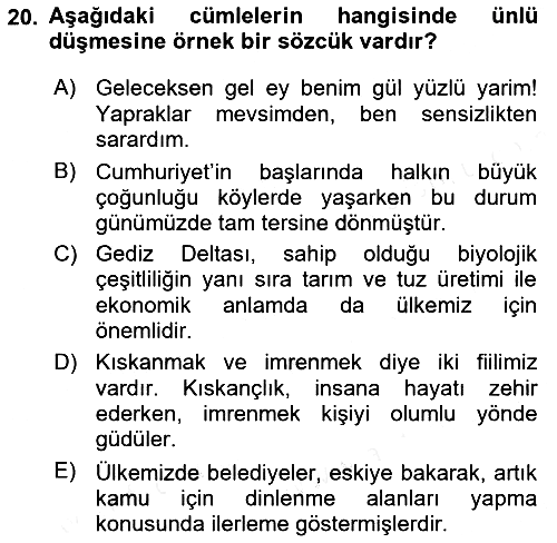 Türk Dili - 2 2015-2016 Ara Sınav - 20. soru