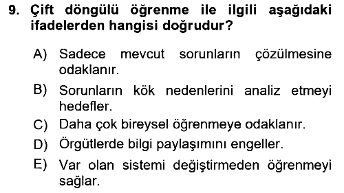 Yönetimde Güncel Yaklaşımlar 2024-2025 Ara Sınav - 9. soru