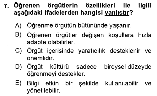 Yönetimde Güncel Yaklaşımlar 2023-2024 Yaz Okulu Sınavı - 7. soru