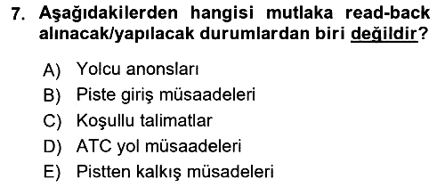 Havacılık Terminolojisi 2023-2024 Ara Sınav - 7. soru