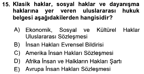 İnsan Hakları ve Kamu Özgürlükleri 2016-2017 3 Ders Sınavı - 15. soru