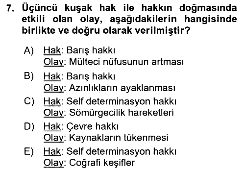 İnsan Hakları ve Kamu Özgürlükleri 2017-2018 3 Ders Sınavı - 7. soru