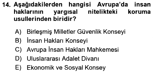 İnsan Hakları ve Kamu Özgürlükleri 2018-2019 3 Ders Sınavı - 14. soru