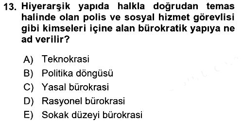 Kamu Yönetimi 2017-2018 3 Ders Sınavı - 13. soru