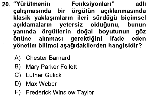 Kamu Yönetimi 2015-2016 Ara Sınav - 20. soru
