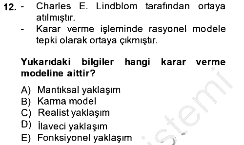 Kamu Yönetimi 2014-2015 Dönem Sonu Sınavı - 12. soru