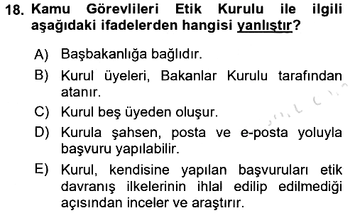 Kamu Yönetimi 2016-2017 Dönem Sonu Sınavı - 18. soru