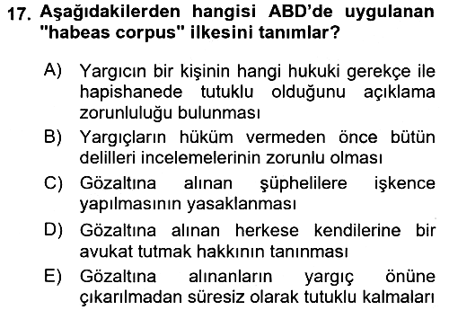 Karşılaştırmalı Siyasal Sistemler 2017-2018 Ara Sınav - 17. soru