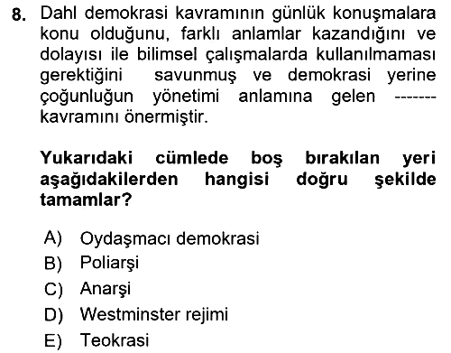 Karşılaştırmalı Siyasal Sistemler 2021-2022 Ara Sınav - 8. soru
