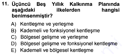 Kentleşme ve Konut Politikaları 2012-2013 Dönem Sonu Sınavı - 11. soru