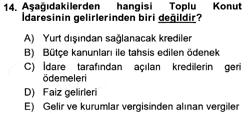 Kentleşme ve Konut Politikaları 2016-2017 Dönem Sonu Sınavı - 14. soru