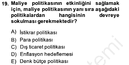 Maliye Politikası 2013-2014 Ara Sınav - 19. soru