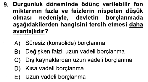 Maliye Politikası 2025-2026 Dönem Sonu Sınavı - 9. soru