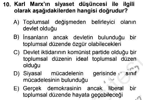 Siyaset Sosyolojisi 2012-2013 Ara Sınav - 10. soru