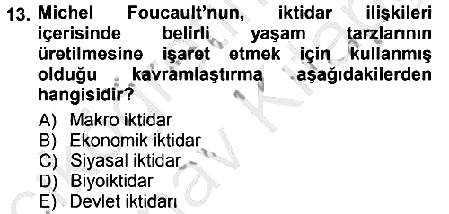 Siyaset Sosyolojisi 2012-2013 Ara Sınav - 13. soru