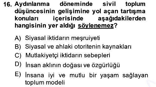 Siyaset Sosyolojisi 2013-2014 Ara Sınav - 16. soru