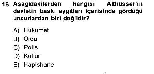 Siyaset Sosyolojisi 2014-2015 Ara Sınav - 16. soru