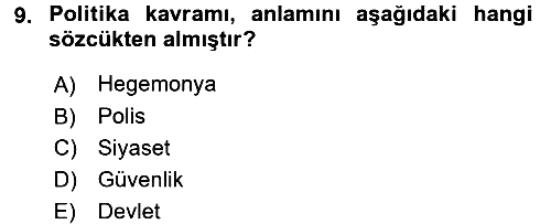 Siyaset Sosyolojisi 2017-2018 Ara Sınav - 9. soru