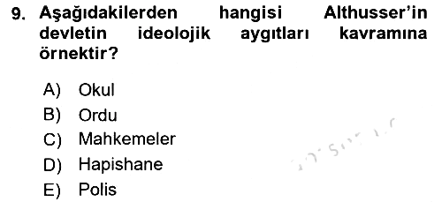 Siyaset Sosyolojisi 2025-2026 Ara Sınav - 9. soru