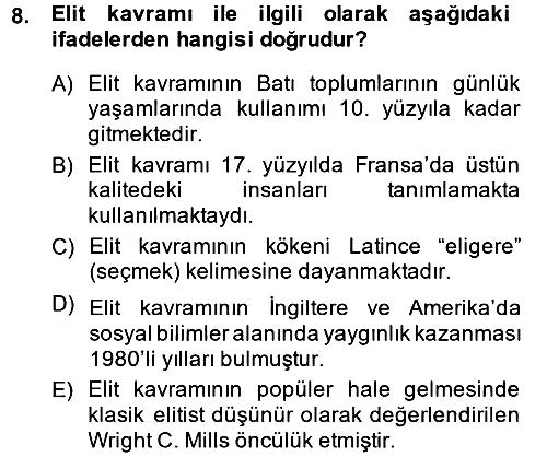 Siyaset Sosyolojisi 2013-2014 Dönem Sonu Sınavı - 8. soru