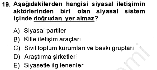 Siyaset Sosyolojisi 2014-2015 Dönem Sonu Sınavı - 19. soru