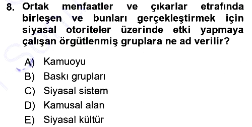 Siyaset Sosyolojisi 2015-2016 Dönem Sonu Sınavı - 8. soru
