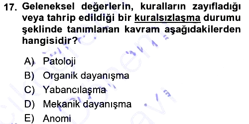 Siyaset Sosyolojisi 2015-2016 Dönem Sonu Sınavı - 17. soru
