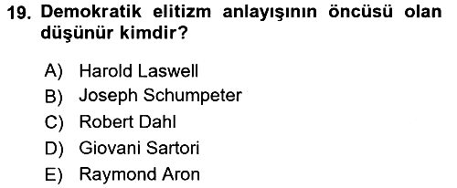 Siyaset Sosyolojisi 2015-2016 Dönem Sonu Sınavı - 19. soru
