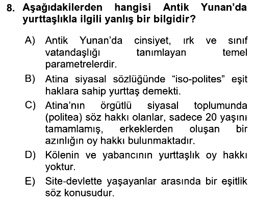 Siyaset Sosyolojisi 2021-2022 Dönem Sonu Sınavı - 8. soru
