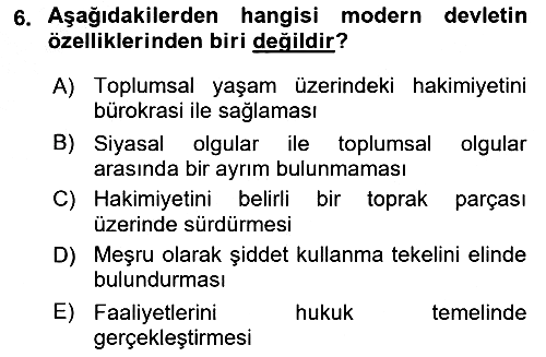 Siyaset Sosyolojisi 2018-2019 Yaz Okulu Sınavı - 6. soru